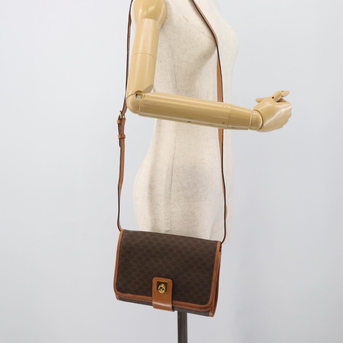 CELINE Macadam Shoulder Bag PVC Leather Brown Gold Tone Auth ka5479A