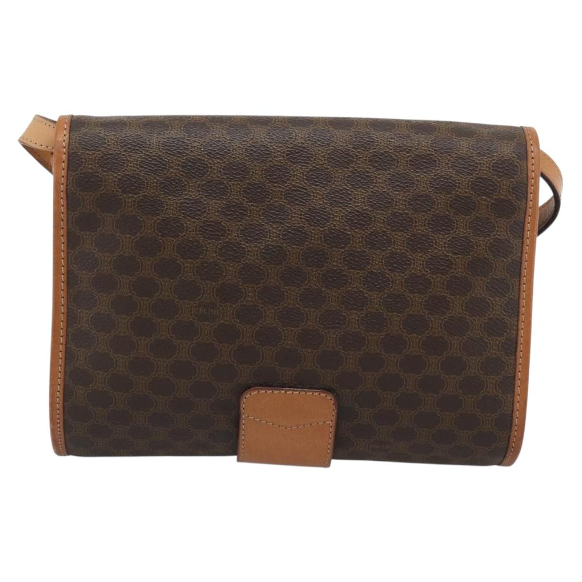 CELINE Macadam Shoulder Bag PVC Leather Brown Gold Tone Auth ka5479A