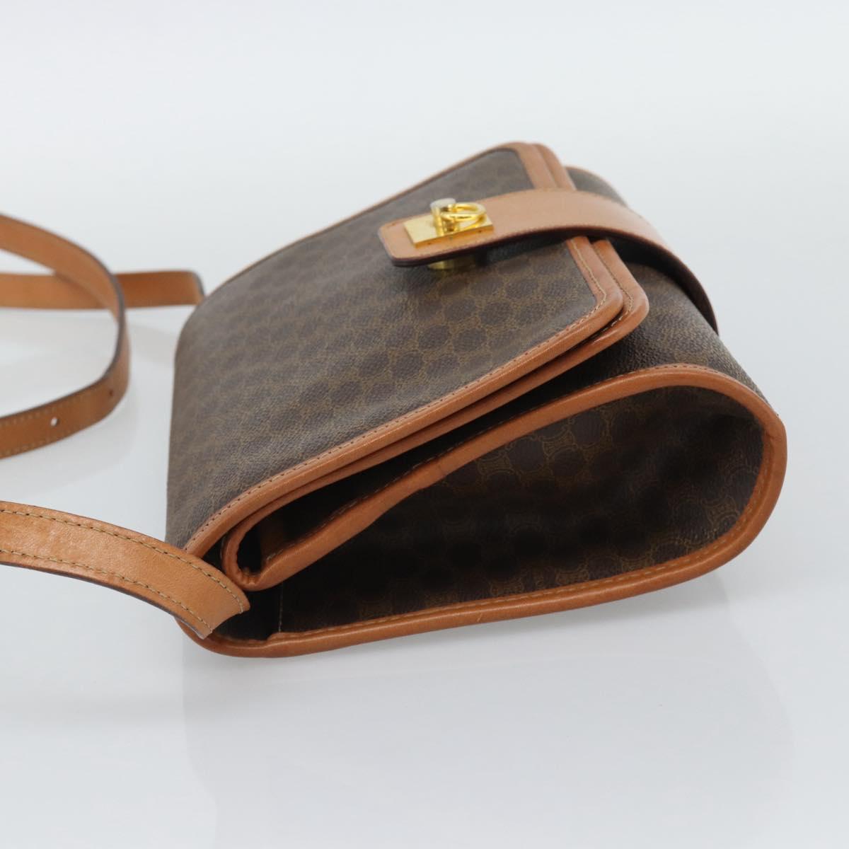 CELINE Macadam Shoulder Bag PVC Leather Brown Gold Tone Auth ka5479A