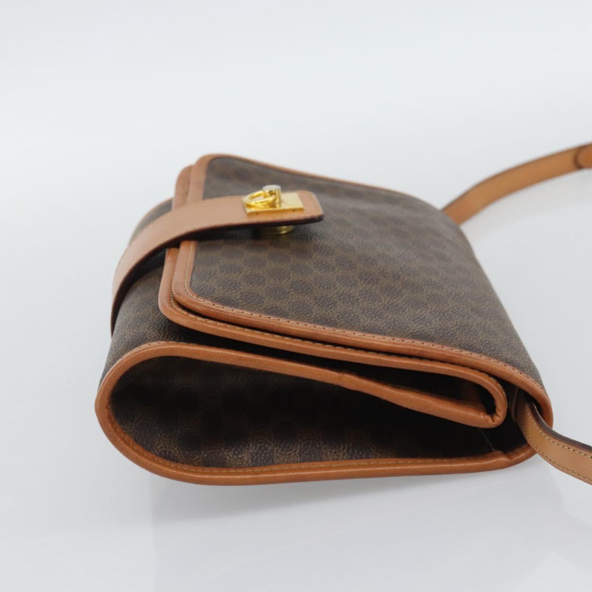 CELINE Macadam Shoulder Bag PVC Leather Brown Gold Tone Auth ka5479A