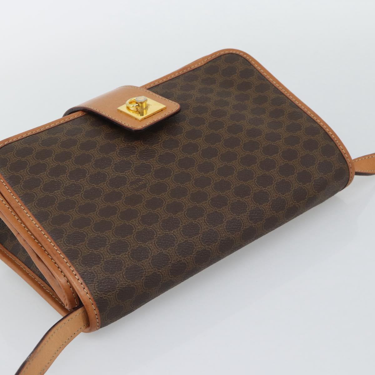CELINE Macadam Shoulder Bag PVC Leather Brown Gold Tone Auth ka5479A