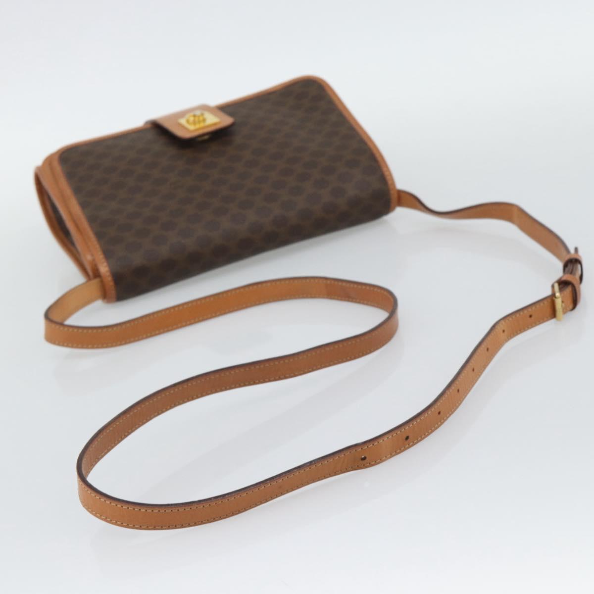 CELINE Macadam Shoulder Bag PVC Leather Brown Gold Tone Auth ka5479A