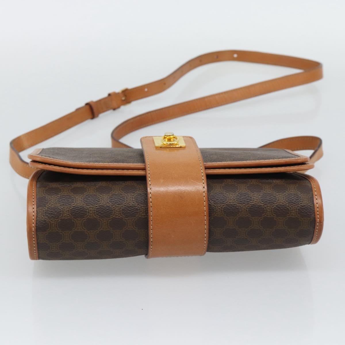 CELINE Macadam Shoulder Bag PVC Leather Brown Gold Tone Auth ka5479A
