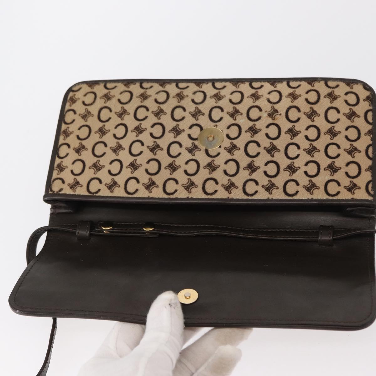 CELINE C Macadam Canvas Shoulder Bag Canvas Beige Gold Auth ka548