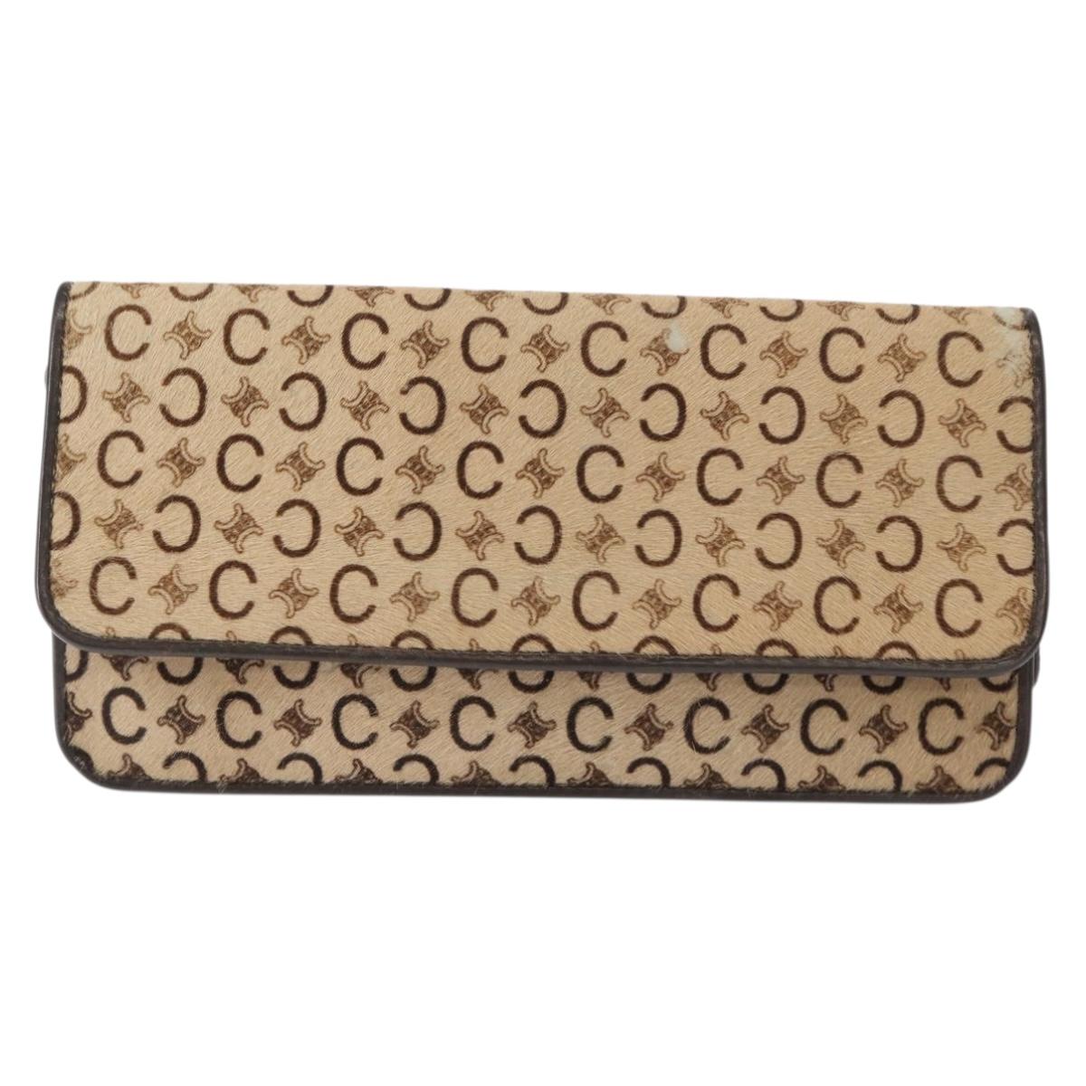 CELINE C Macadam Canvas Shoulder Bag Canvas Beige Gold Auth ka548