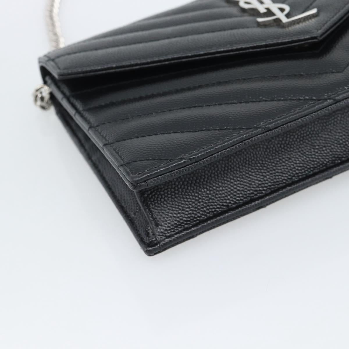 SAINT LAURENT Chain Shoulder Bag Leather Black Silver 742920 Auth ka5481V