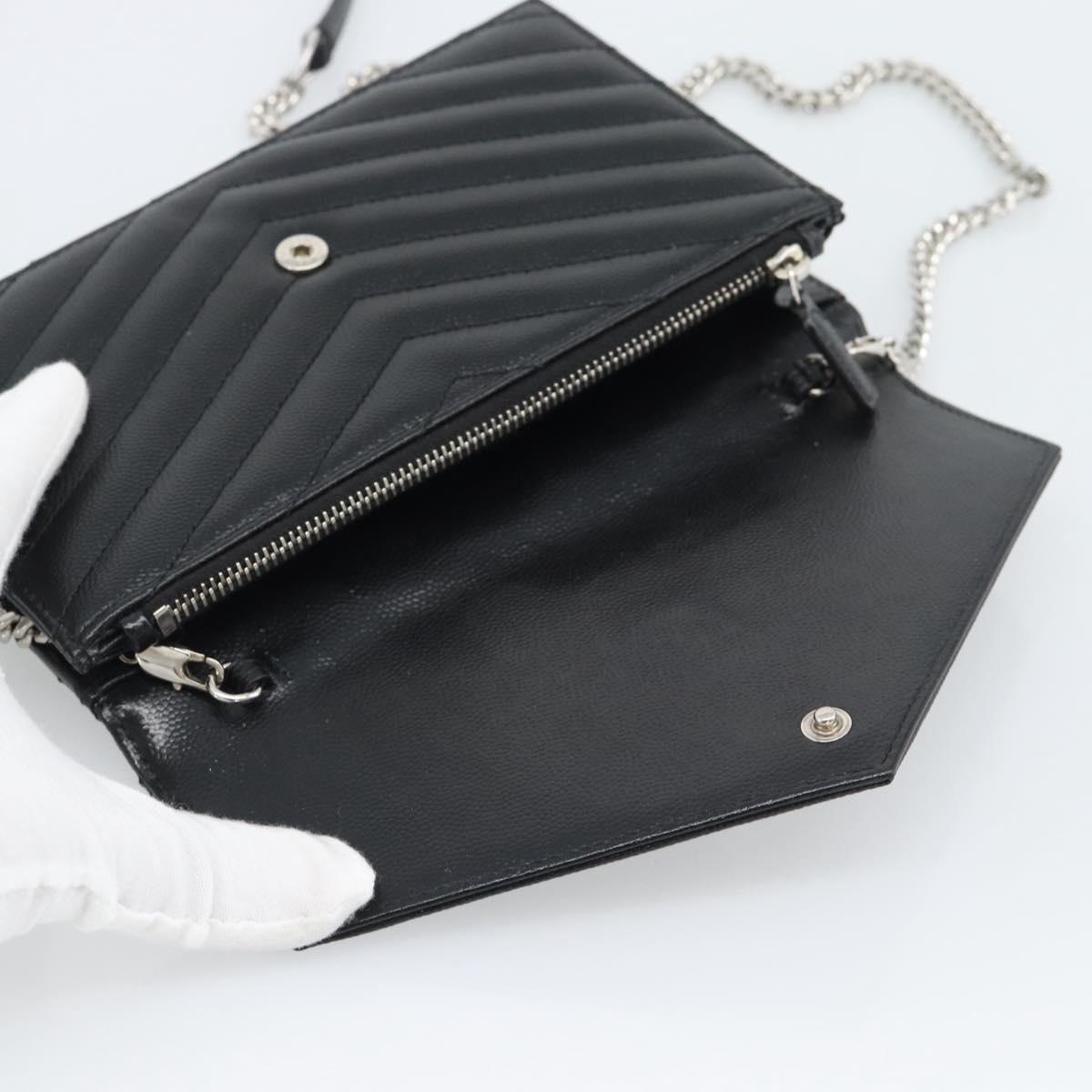 SAINT LAURENT Chain Shoulder Bag Leather Black Silver 742920 Auth ka5481V
