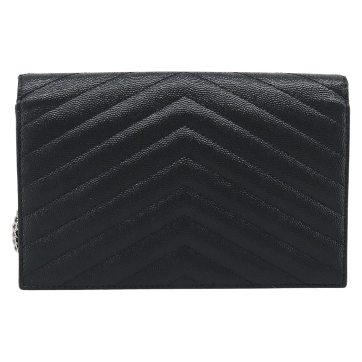 SAINT LAURENT Chain Shoulder Bag Leather Black Silver 742920 Auth ka5481V