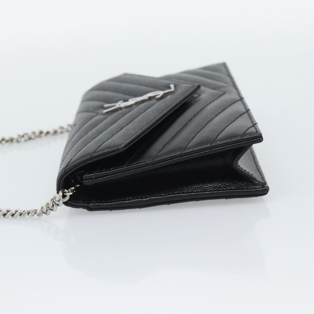SAINT LAURENT Chain Shoulder Bag Leather Black Silver 742920 Auth ka5481V