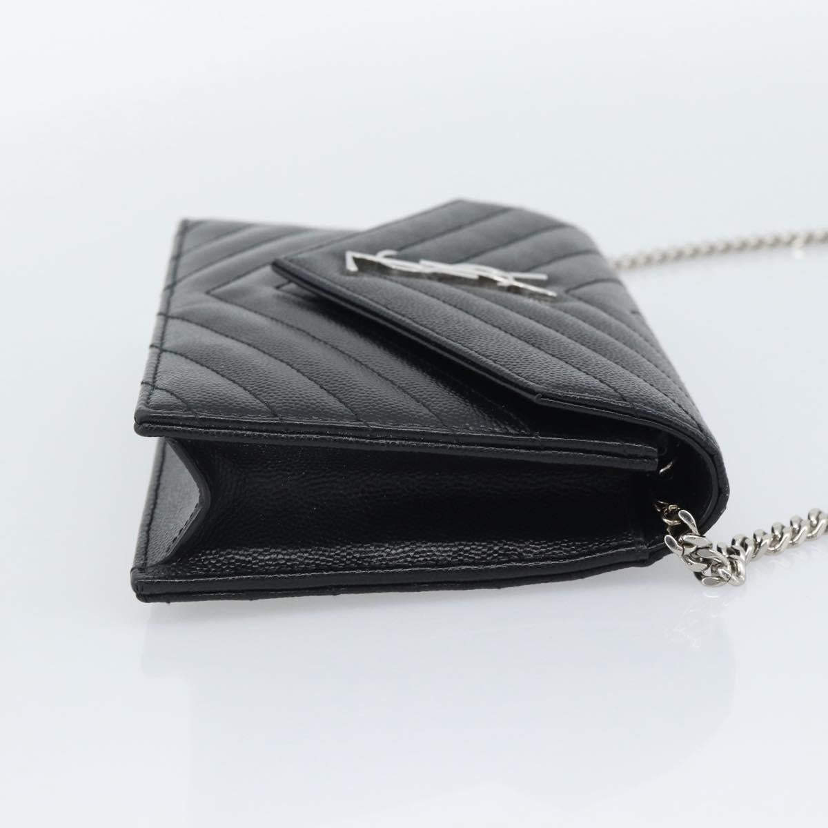 SAINT LAURENT Chain Shoulder Bag Leather Black Silver 742920 Auth ka5481V