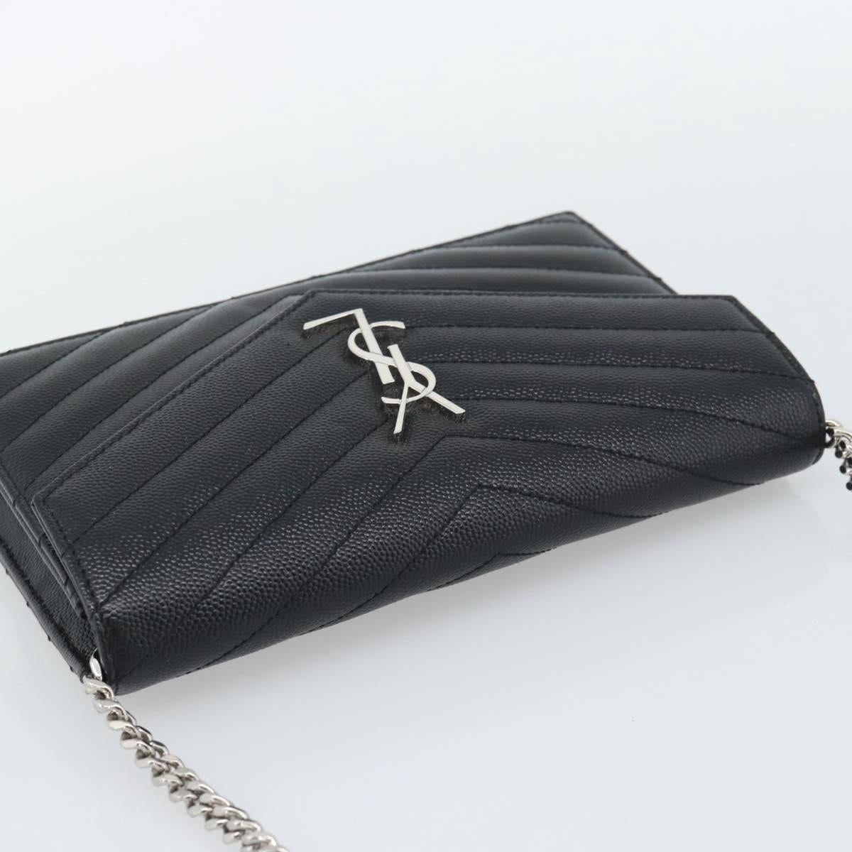SAINT LAURENT Chain Shoulder Bag Leather Black Silver 742920 Auth ka5481V