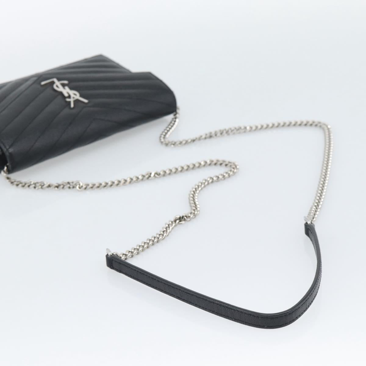SAINT LAURENT Chain Shoulder Bag Leather Black Silver 742920 Auth ka5481V