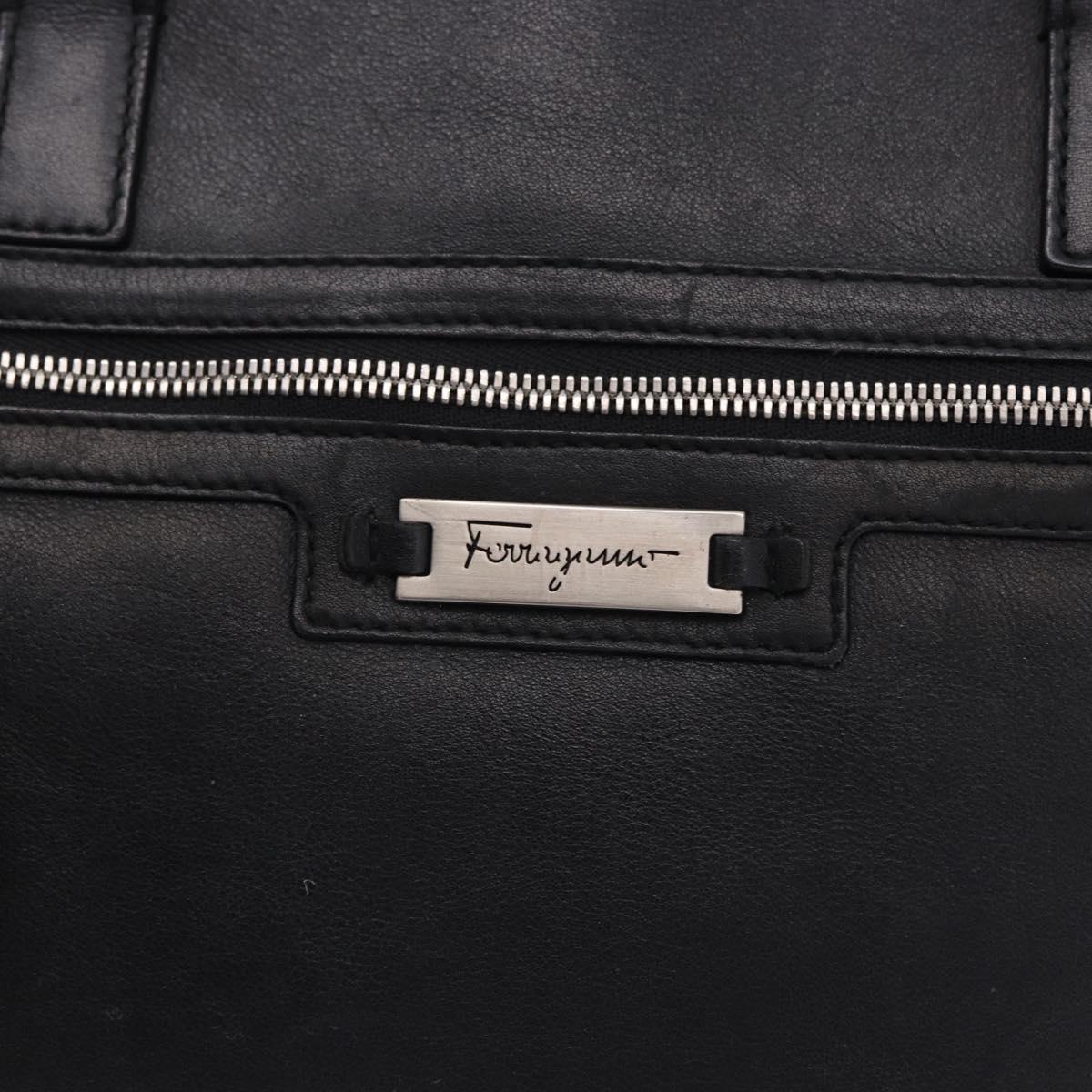 Salvatore Ferragamo Hand Bag Leather Black Silver Auth ka5488