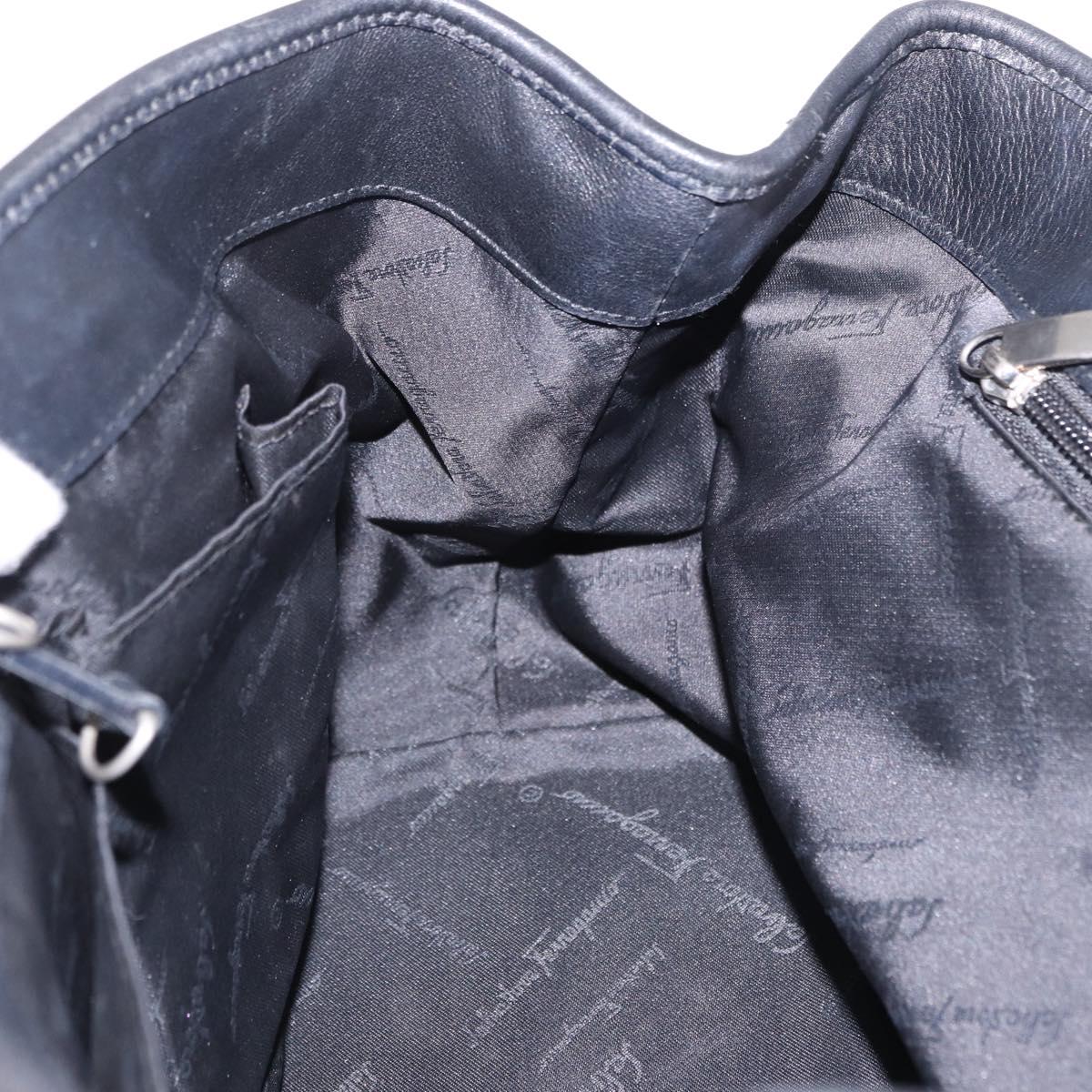 Salvatore Ferragamo Hand Bag Leather Black Silver Auth ka5488