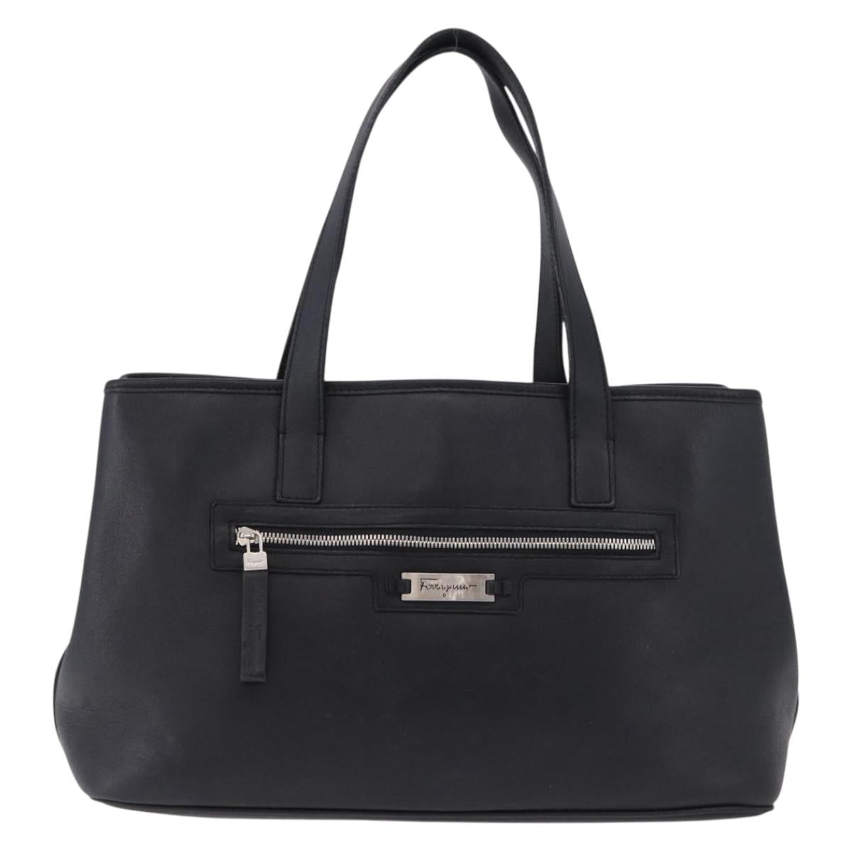 Salvatore Ferragamo Hand Bag Leather Black Silver Auth ka5488
