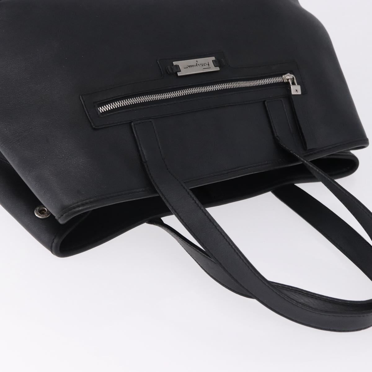 Salvatore Ferragamo Hand Bag Leather Black Silver Auth ka5488