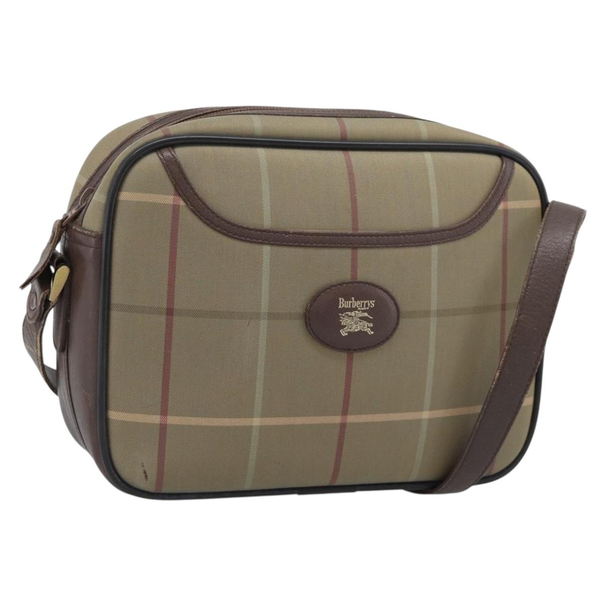 Burberrys Nova Check Shoulder Bag Canvas Beige Gold Tone Auth ka5489