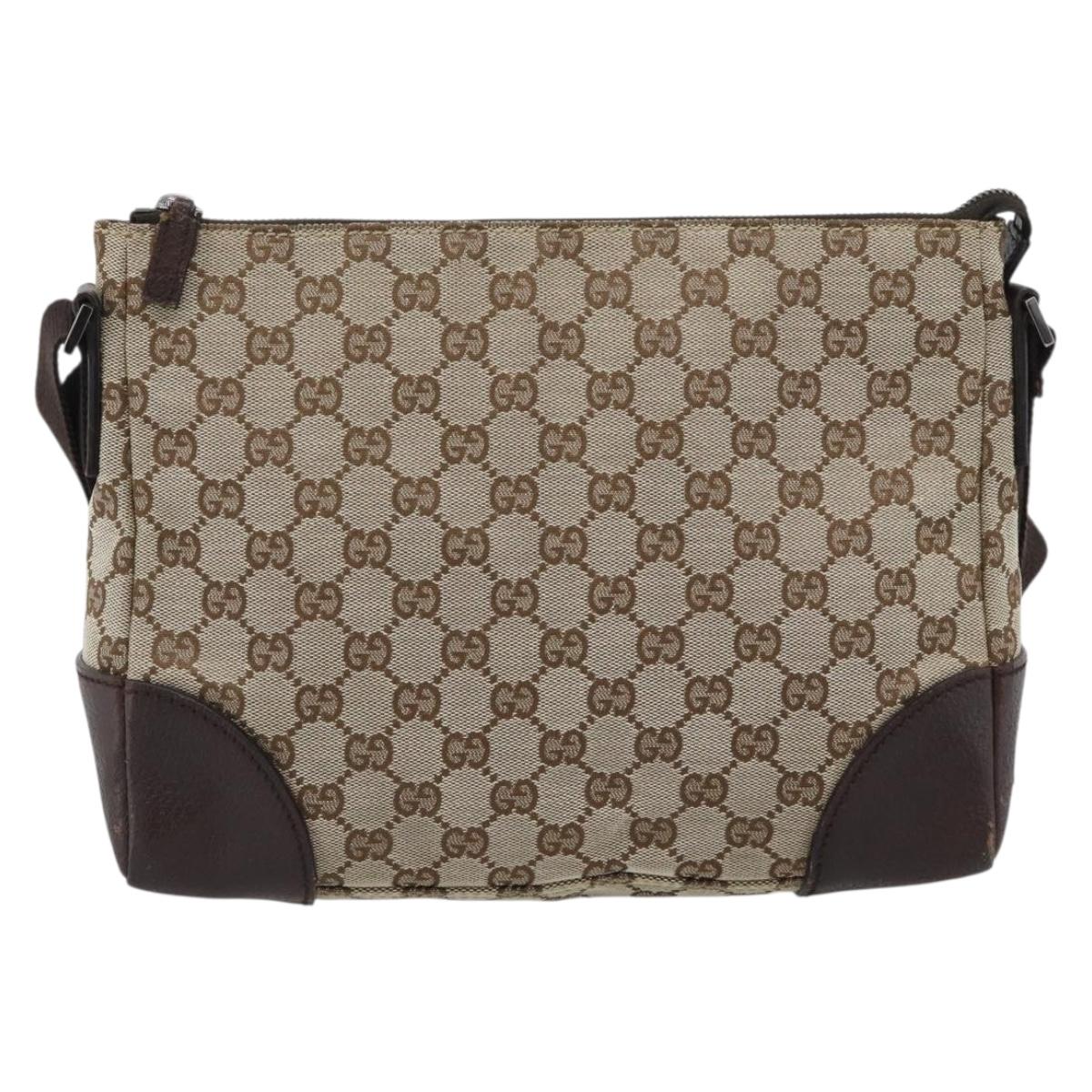 GUCCI GG Canvas Shoulder Bag Beige Silver 11427 Auth ka5492