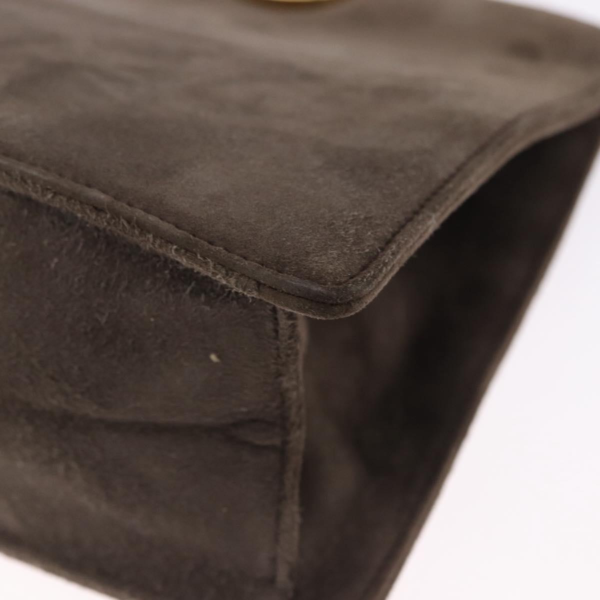 Salvatore Ferragamo Gancini Hand Bag Suede Brown Gold Tone Auth ka5495
