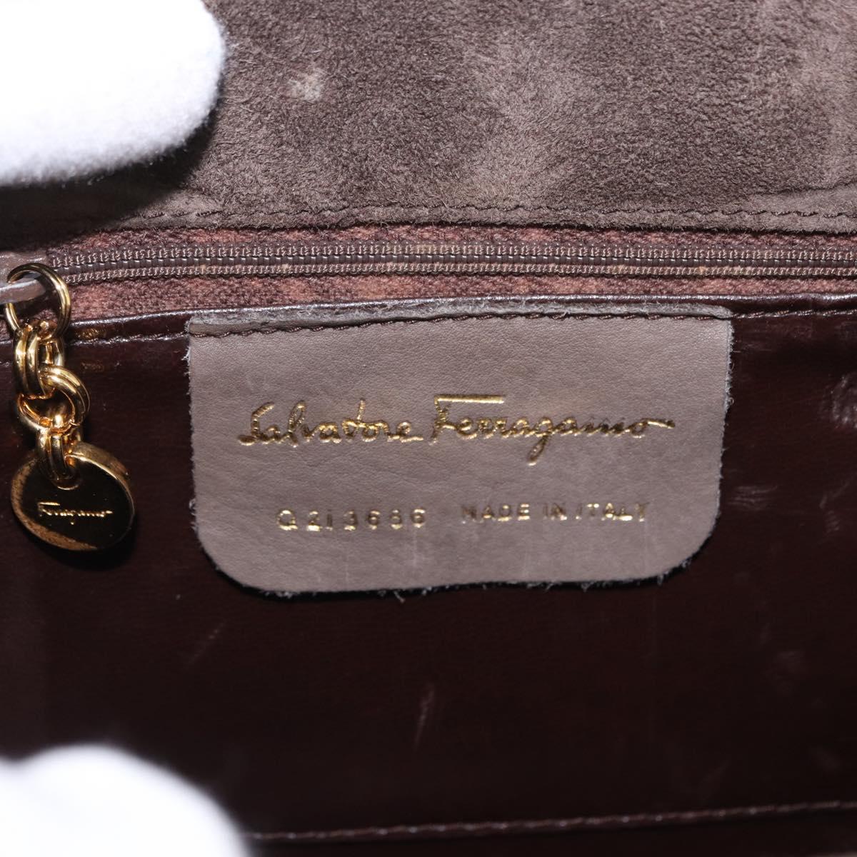 Salvatore Ferragamo Gancini Hand Bag Suede Brown Gold Tone Auth ka5495