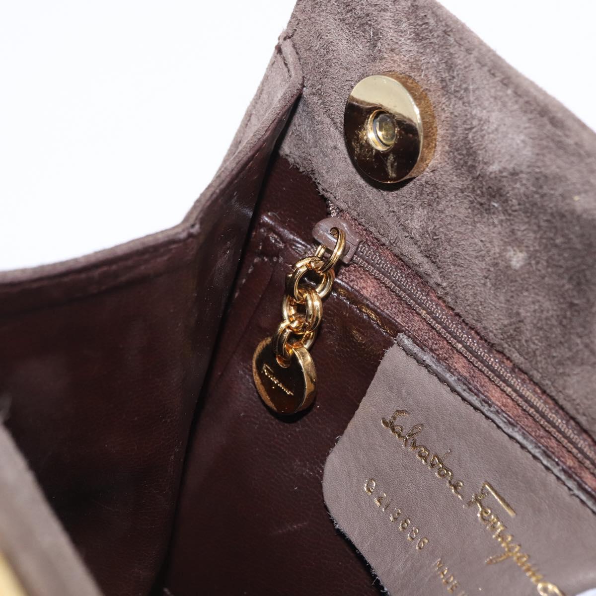 Salvatore Ferragamo Gancini Hand Bag Suede Brown Gold Tone Auth ka5495