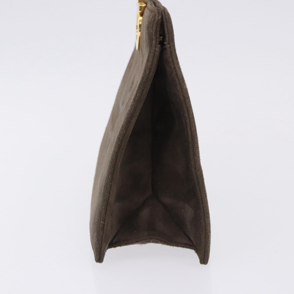 Salvatore Ferragamo Gancini Hand Bag Suede Brown Gold Tone Auth ka5495