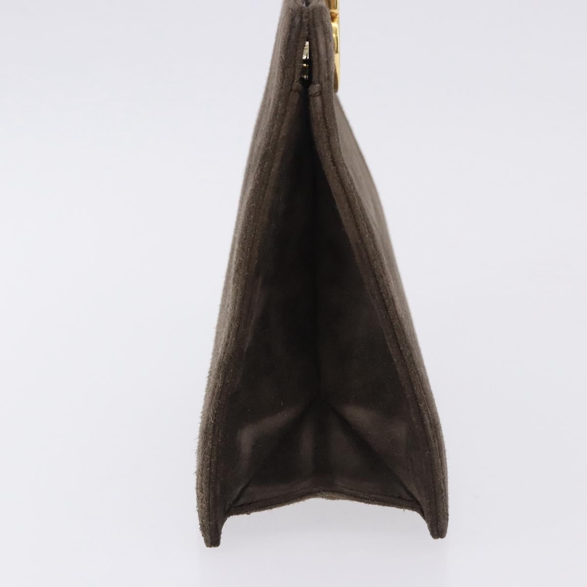 Salvatore Ferragamo Gancini Hand Bag Suede Brown Gold Tone Auth ka5495