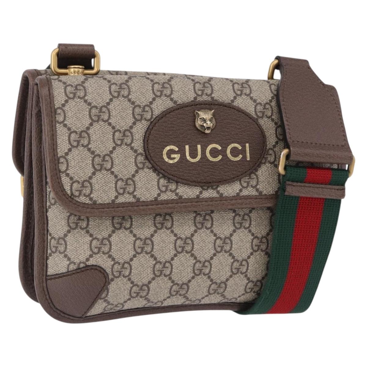 GUCCI GG Supreme Cathead Small Messenger Bag PVC Beige Gold 501050 Auth ka5496M
