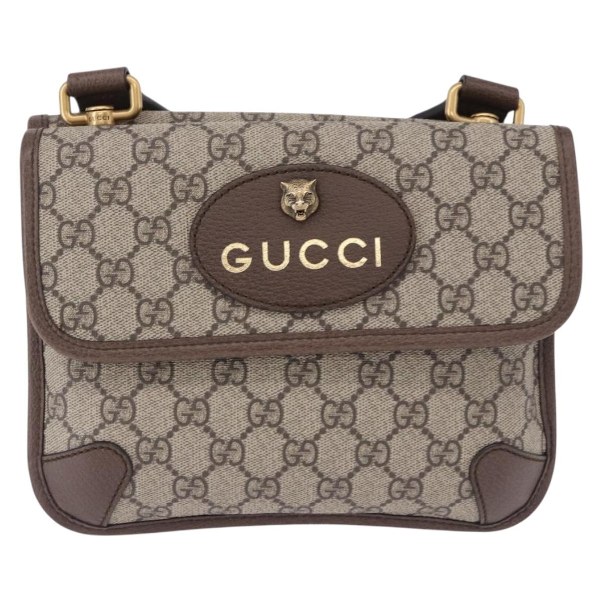 GUCCI GG Supreme Cathead Small Messenger Bag PVC Beige Gold 501050 Auth ka5496M