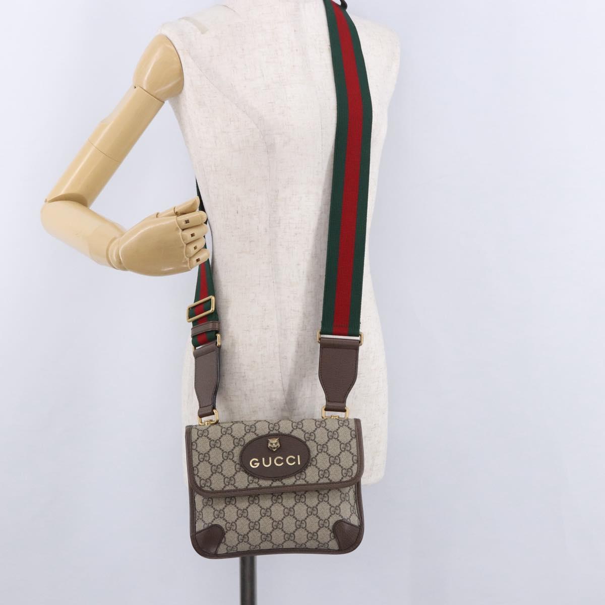 GUCCI GG Supreme Cathead Small Messenger Bag PVC Beige Gold 501050 Auth ka5496M