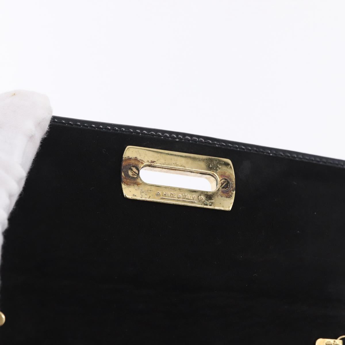 Salvatore Ferragamo Gancini Chain Shoulder Bag Patent Black Gold Auth ka5498