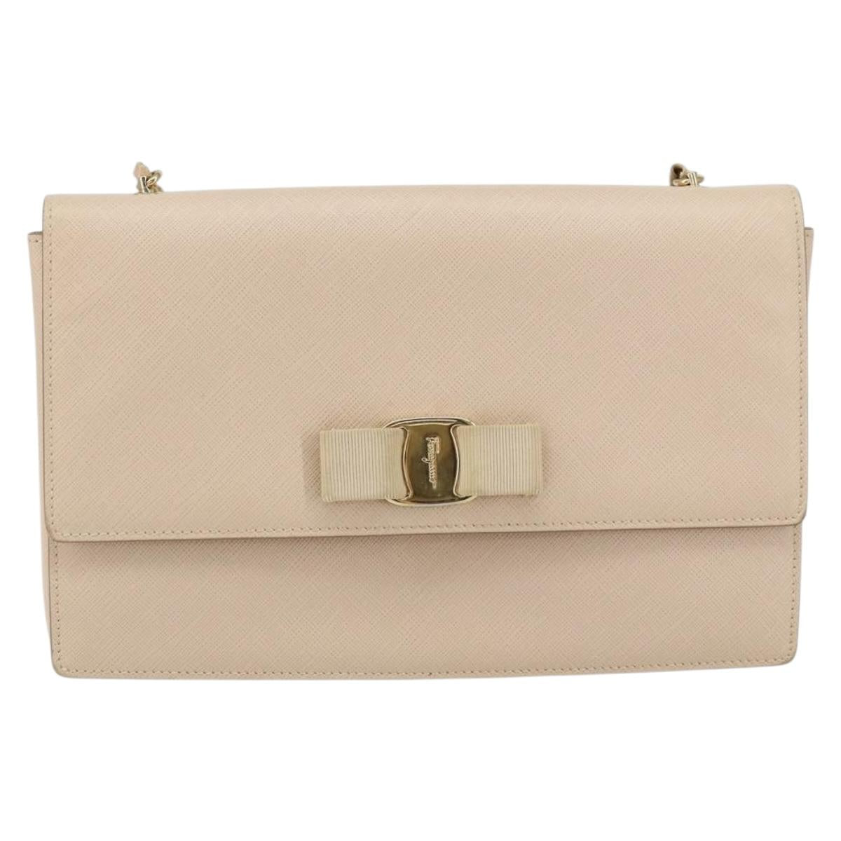 Salvatore Ferragamo Chain Shoulder Bag Leather Pink Gold Auth ka550