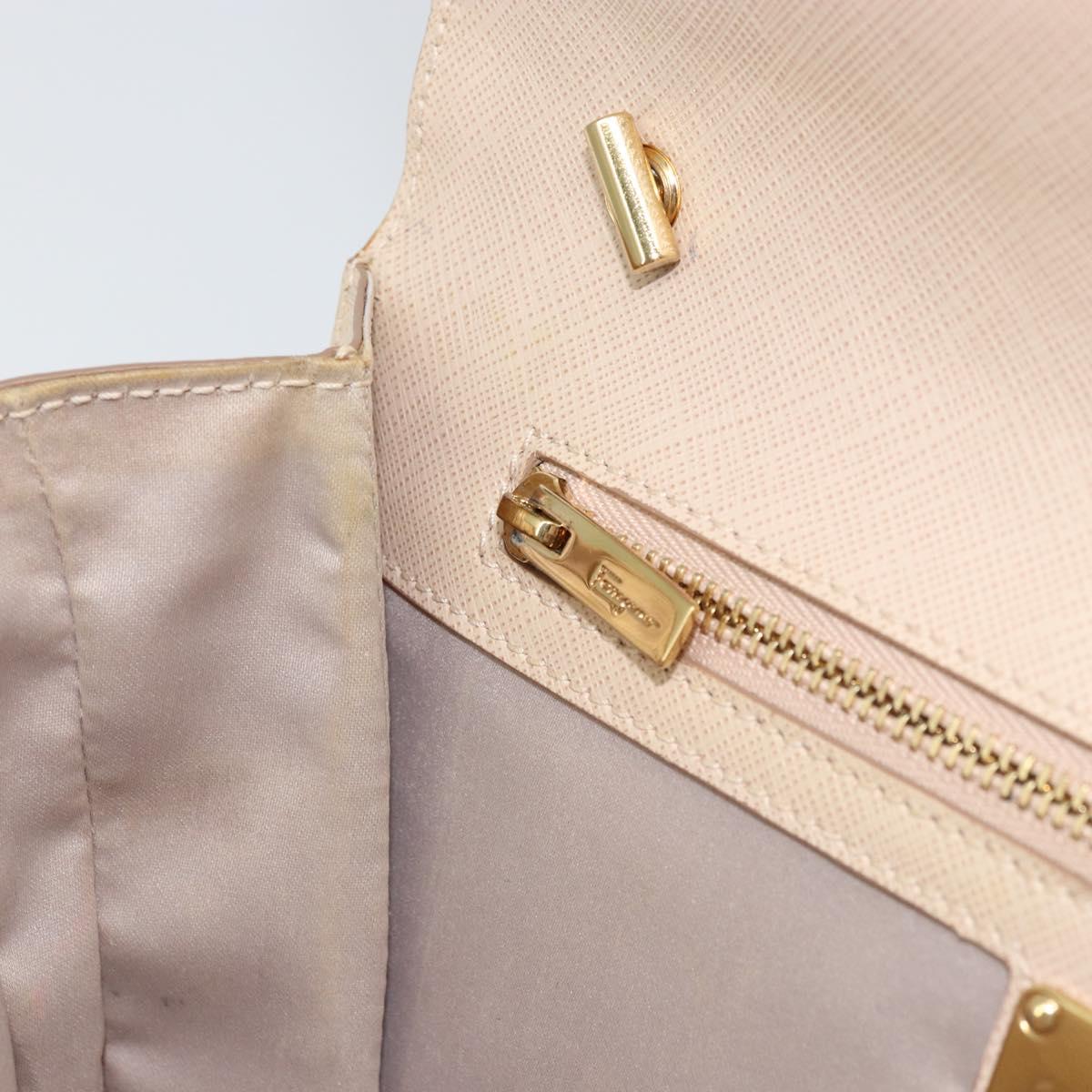 Salvatore Ferragamo Chain Shoulder Bag Leather Pink Gold Auth ka550