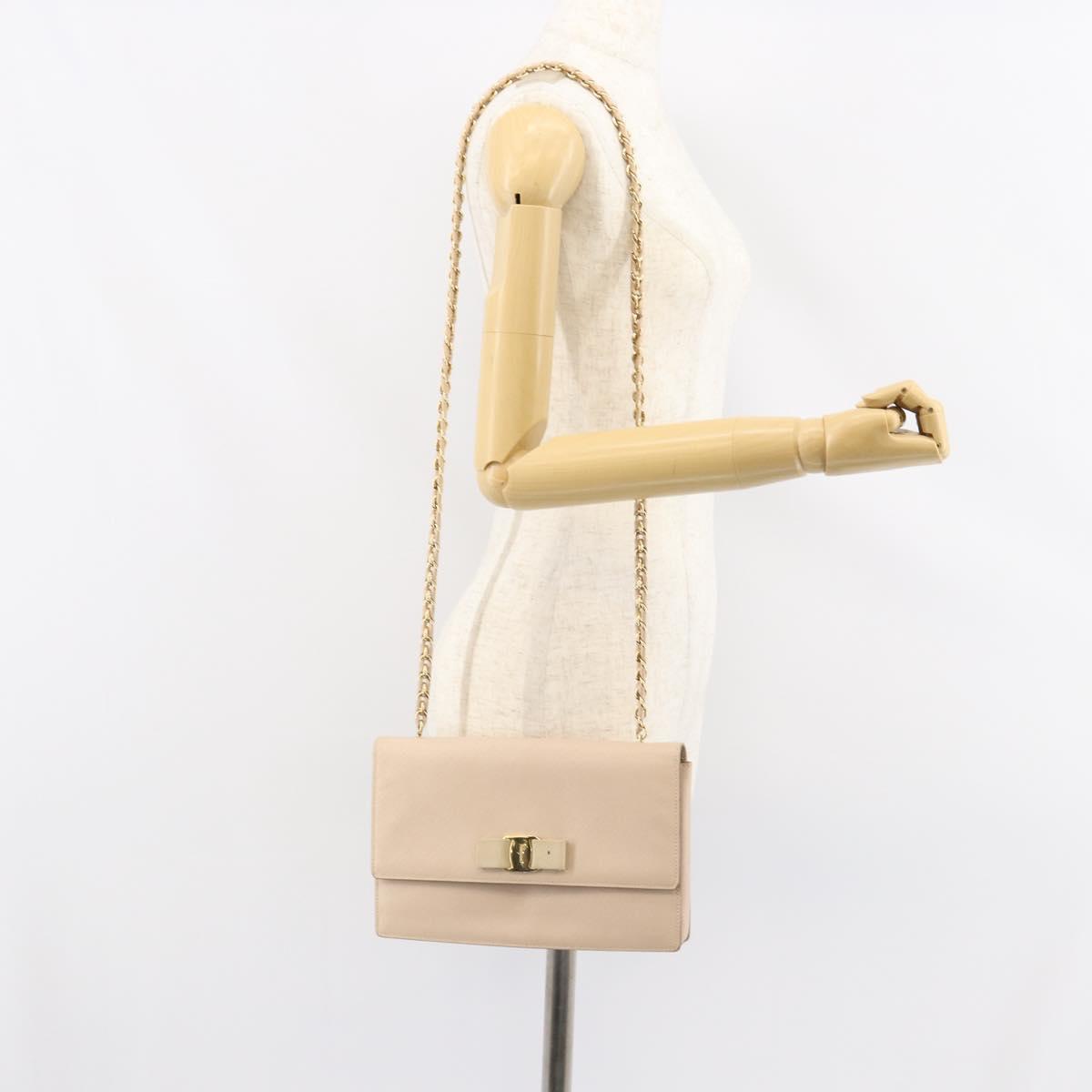 Salvatore Ferragamo Chain Shoulder Bag Leather Pink Gold Auth ka550