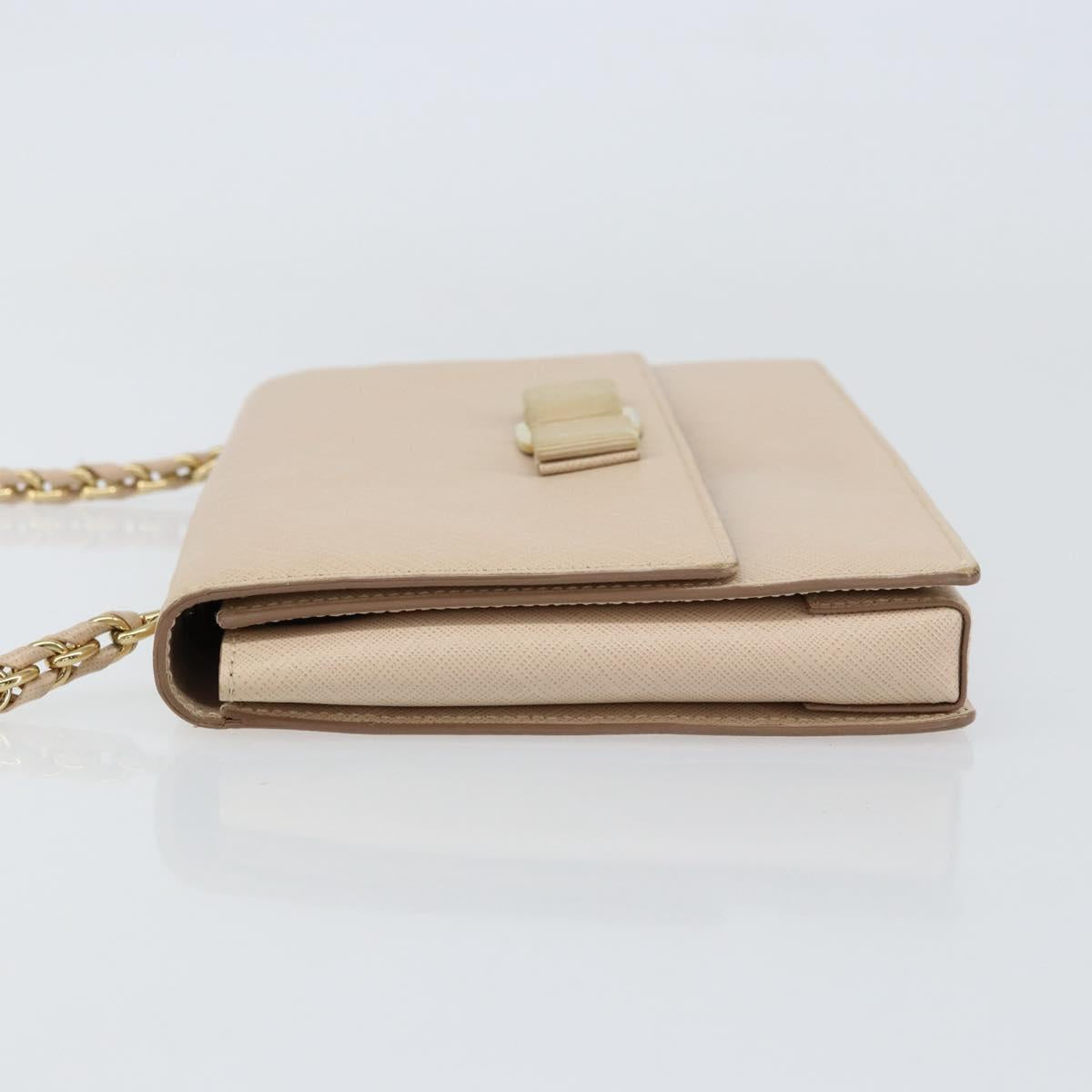 Salvatore Ferragamo Chain Shoulder Bag Leather Pink Gold Auth ka550