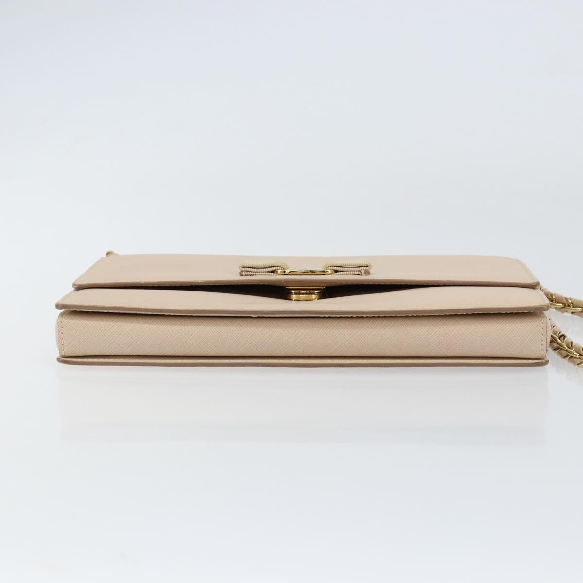Salvatore Ferragamo Chain Shoulder Bag Leather Pink Gold Auth ka550