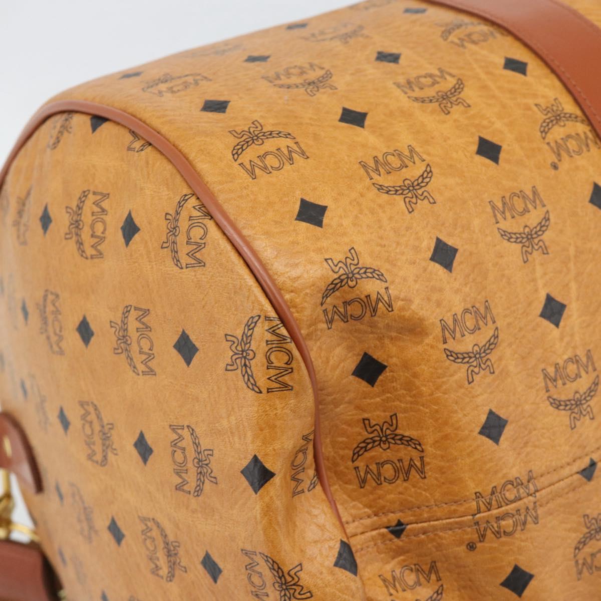 MCM Vicetos Boston Bag PVC Leather 2way Brown Gold Tone Auth ka5503A