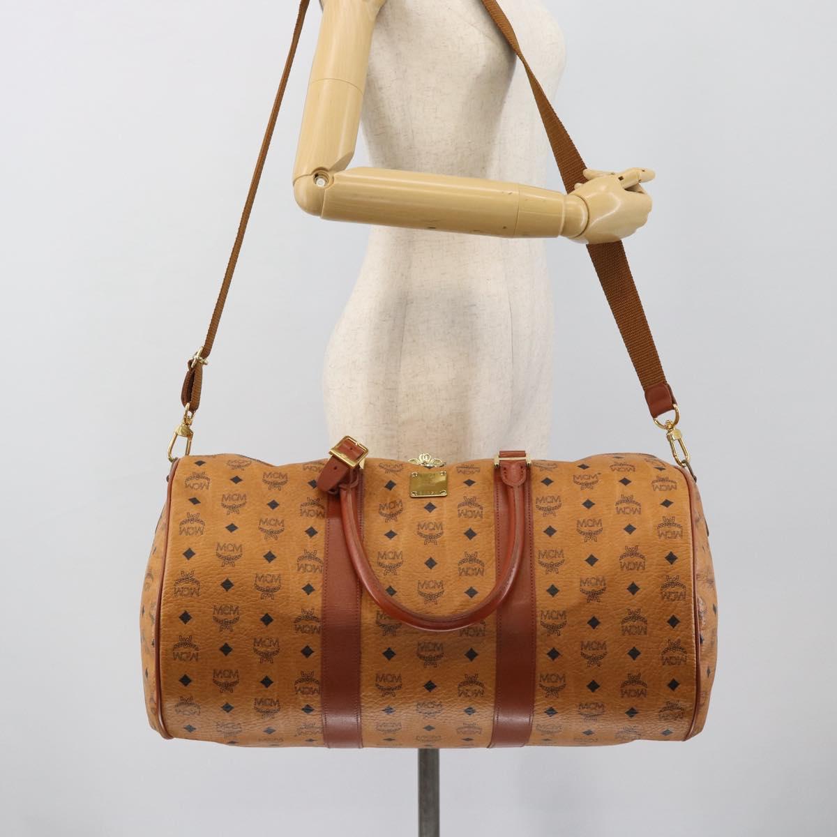 MCM Vicetos Boston Bag PVC Leather 2way Brown Gold Tone Auth ka5503A