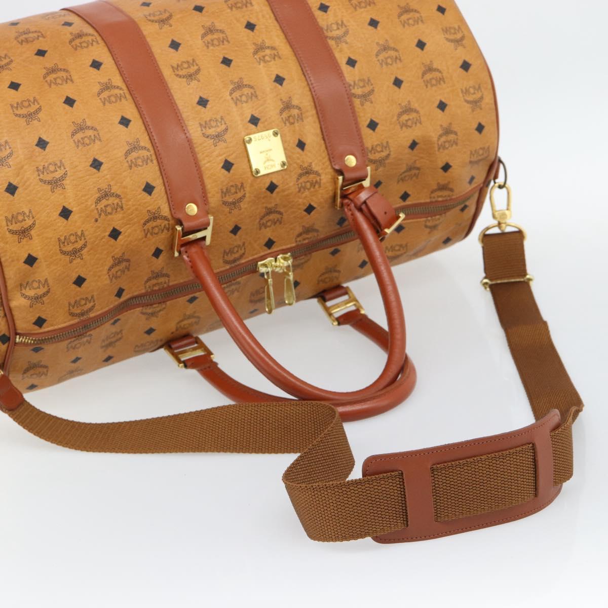 MCM Vicetos Boston Bag PVC Leather 2way Brown Gold Tone Auth ka5503A