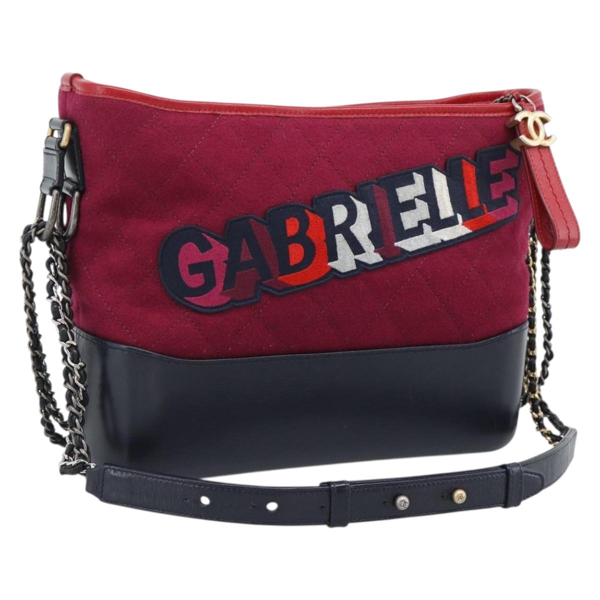 CHANEL Gabrielle de Chanel Matelasse Chain Shoulder Bag Canvas Red Auth ka5504M