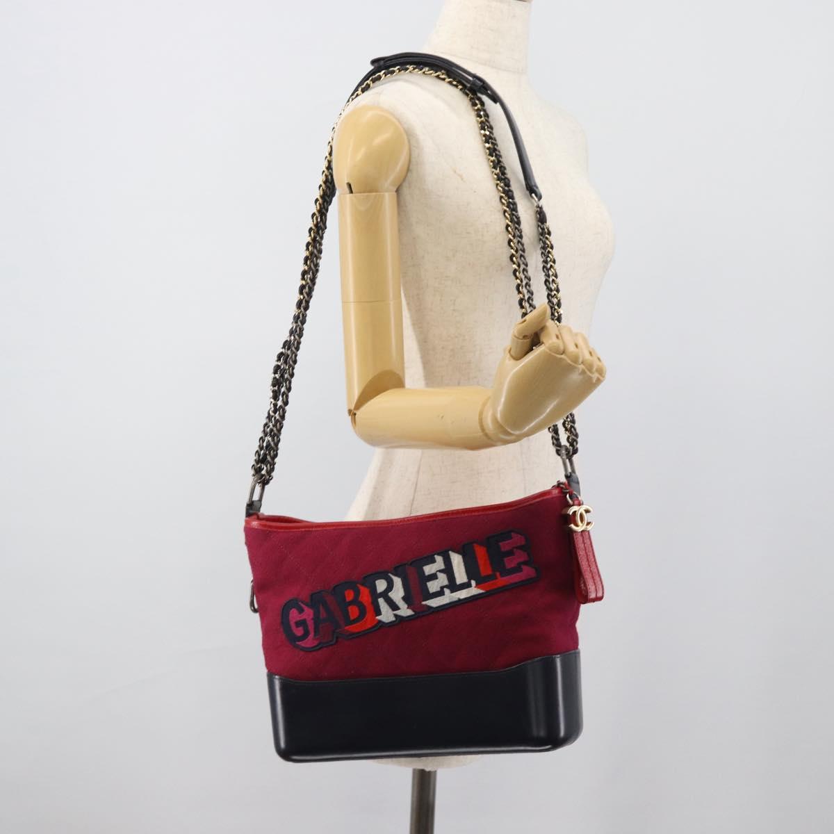 CHANEL Gabrielle de Chanel Matelasse Chain Shoulder Bag Canvas Red Auth ka5504M