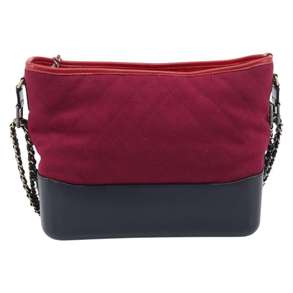 CHANEL Gabrielle de Chanel Matelasse Chain Shoulder Bag Canvas Red Auth ka5504M