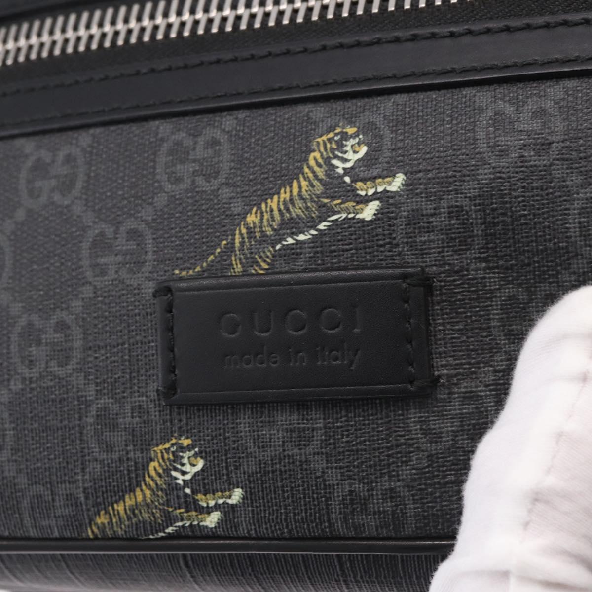 GUCCI GG Supreme Sherry Line Waist Bag PVC Black Silver 474293 Auth ka5506A