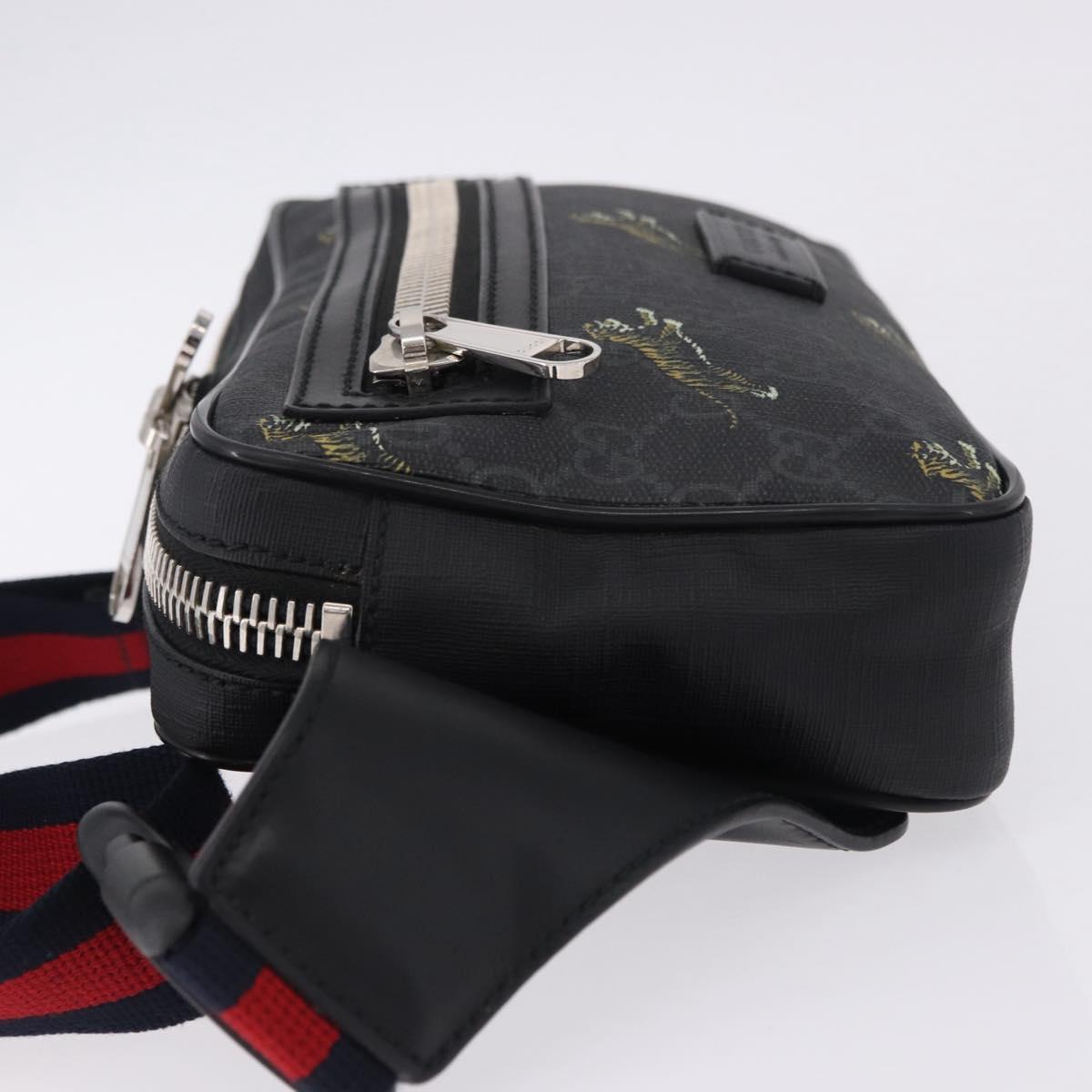GUCCI GG Supreme Sherry Line Waist Bag PVC Black Silver 474293 Auth ka5506A