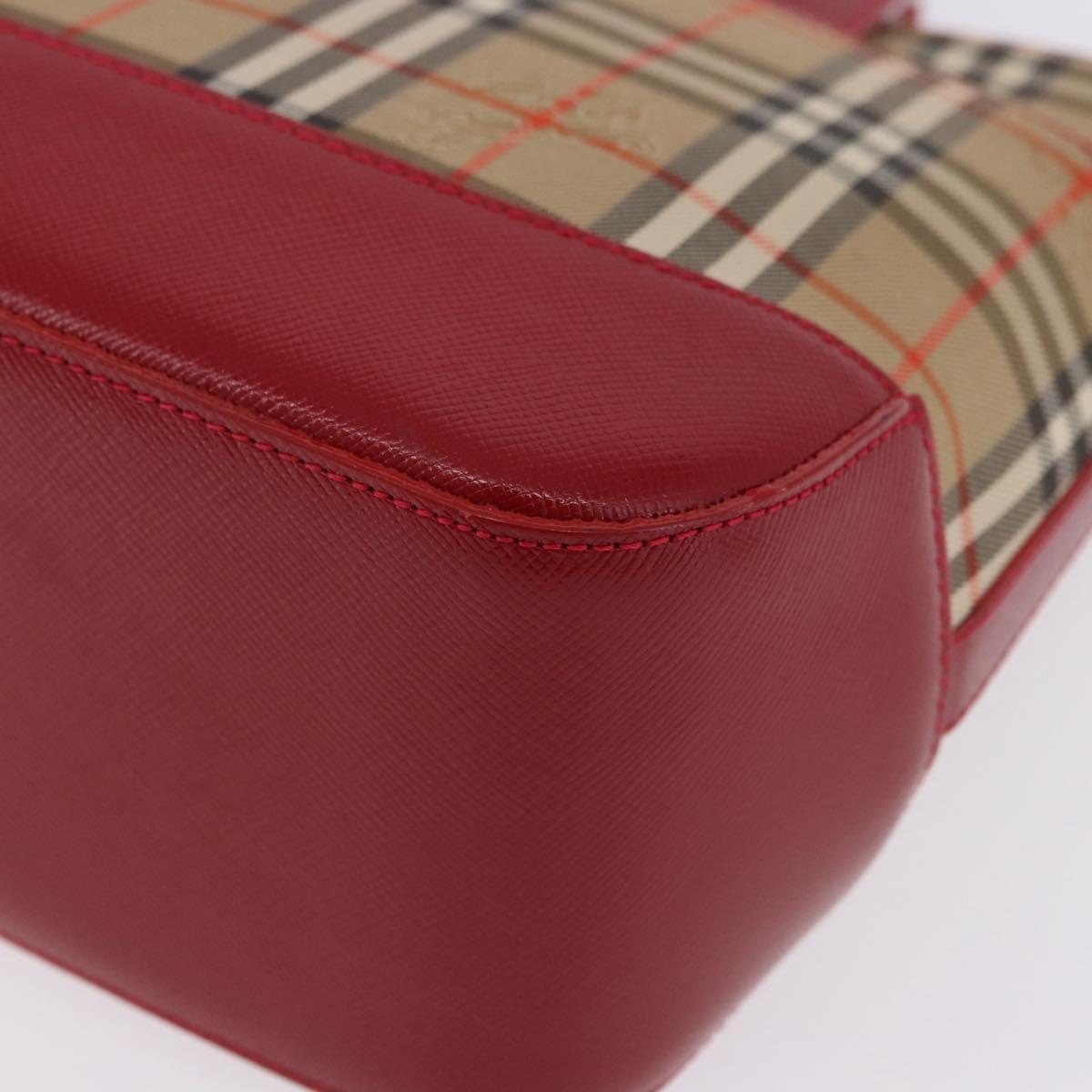 BURBERRY Nova Check Hand Bag Canvas Beige Red Auth ka5507