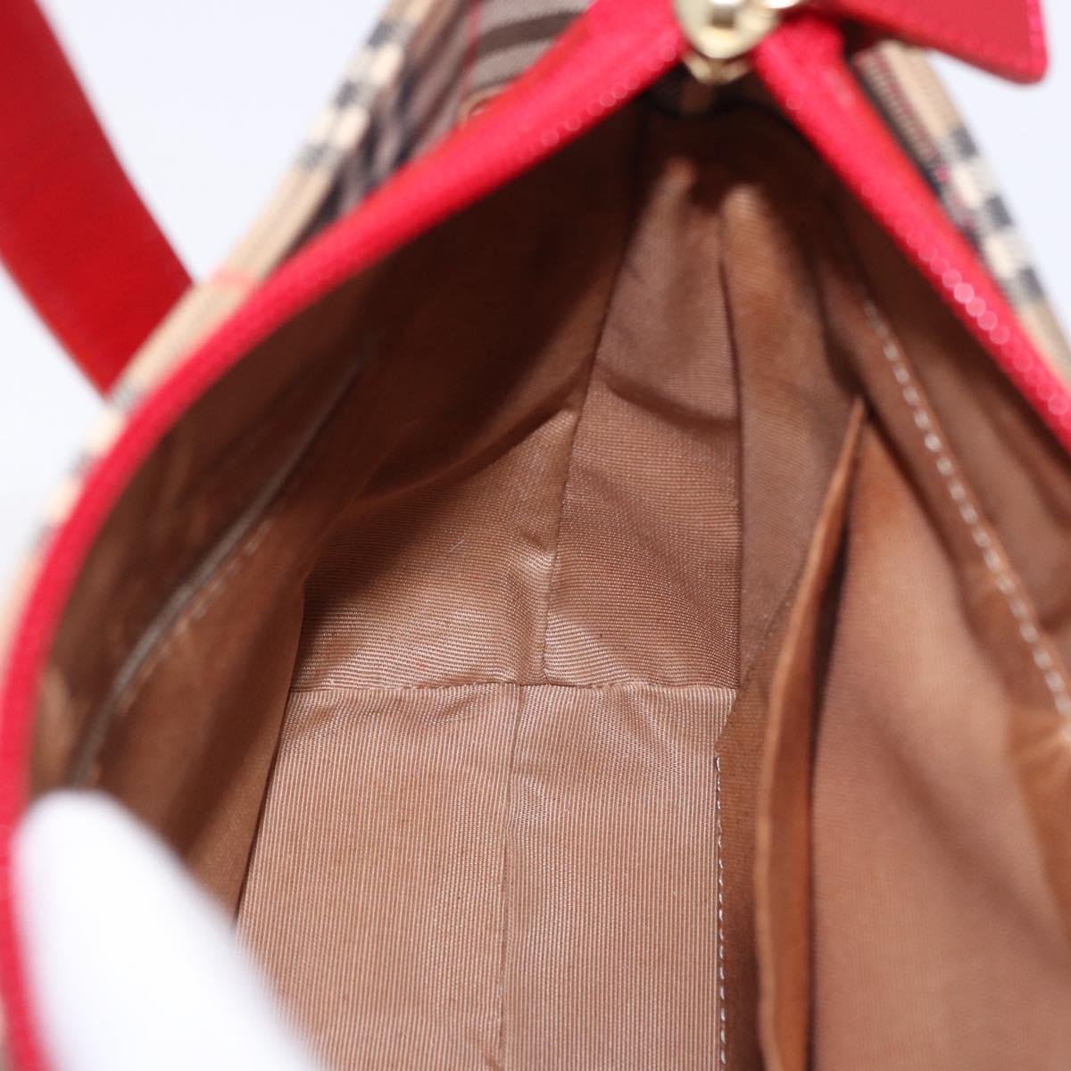 BURBERRY Nova Check Hand Bag Canvas Beige Red Auth ka5507