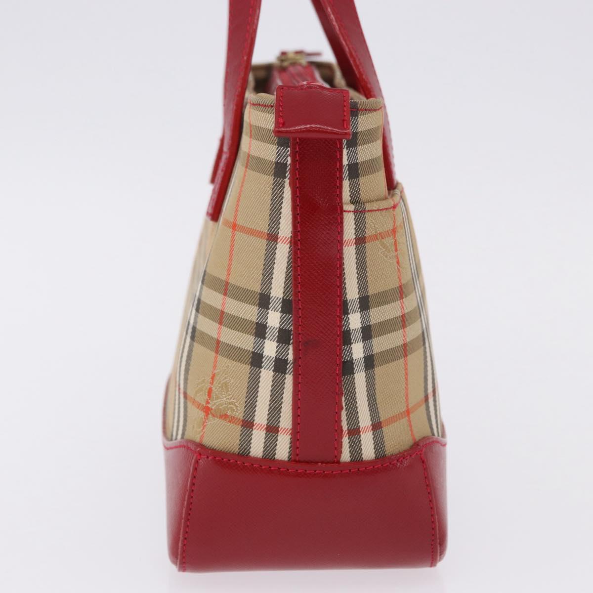 BURBERRY Nova Check Hand Bag Canvas Beige Red Auth ka5507