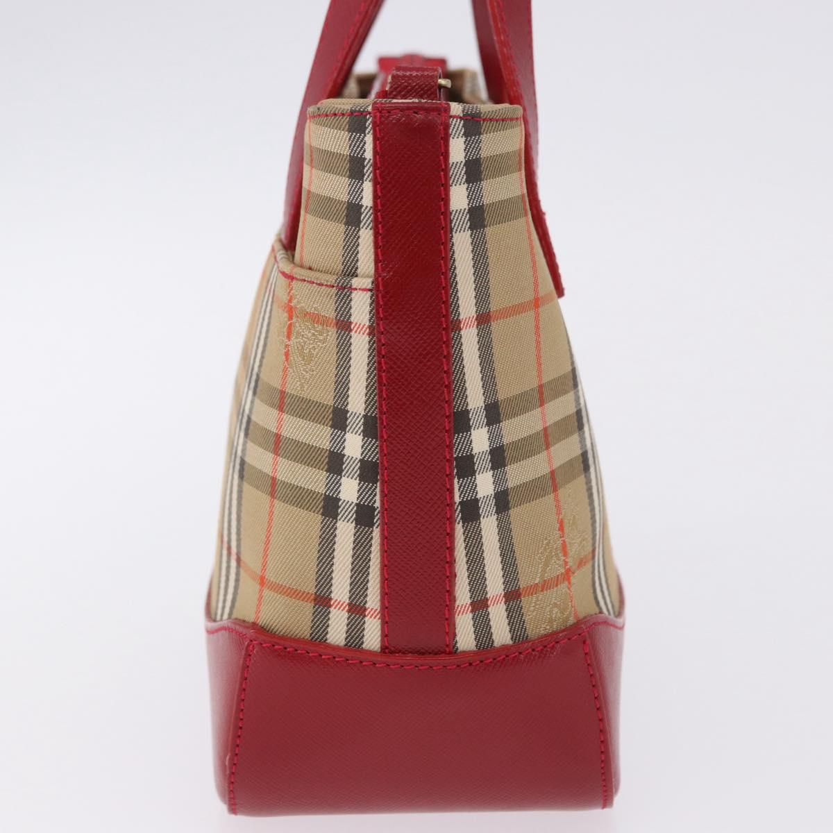 BURBERRY Nova Check Hand Bag Canvas Beige Red Auth ka5507