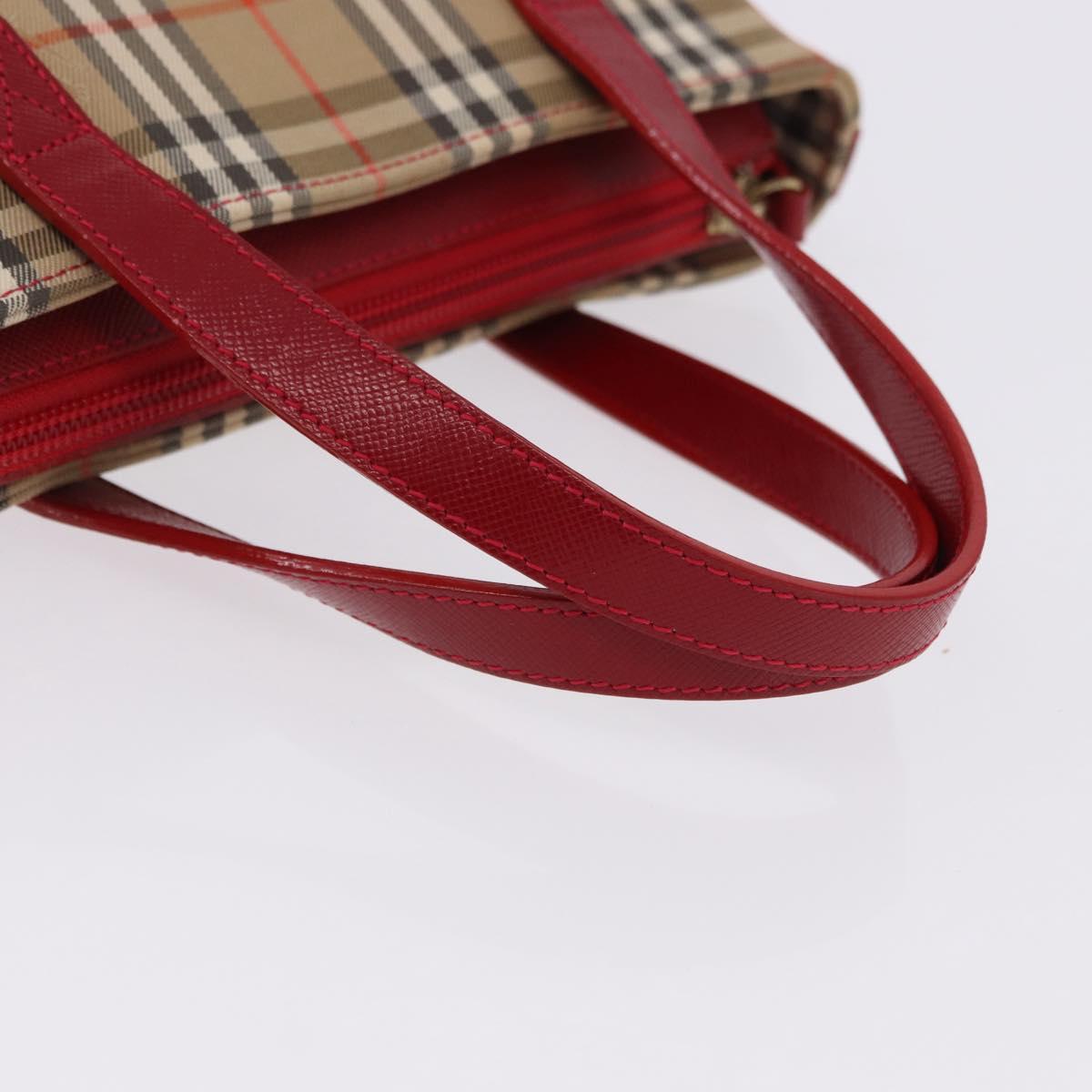 BURBERRY Nova Check Hand Bag Canvas Beige Red Auth ka5507