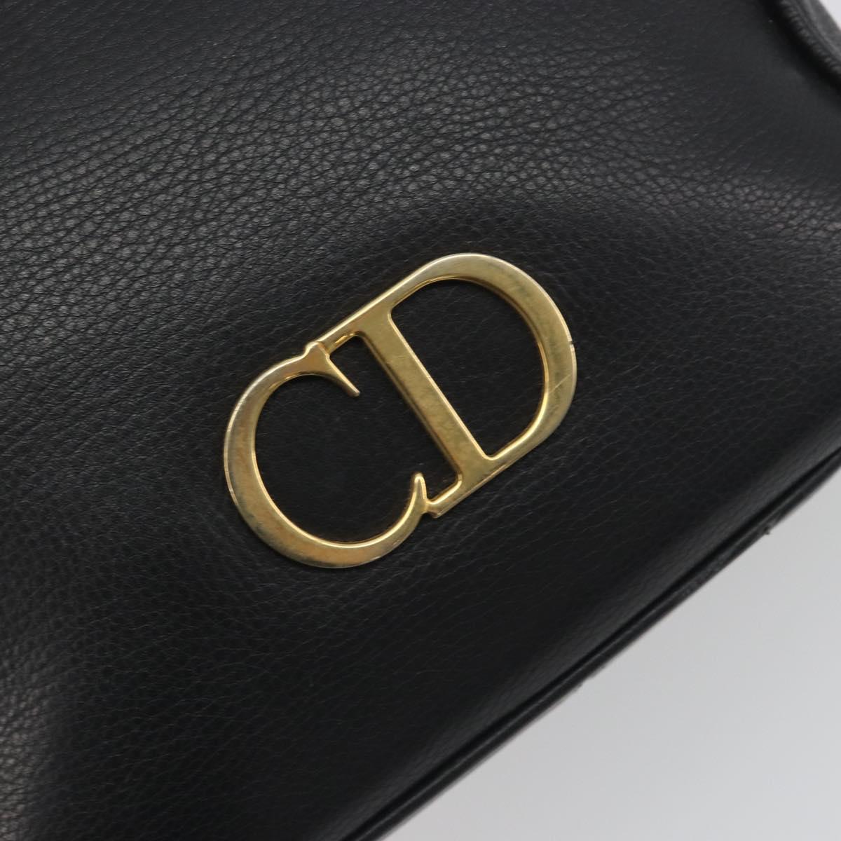 Christian Dior Hand Bag Leather Black Gold Tone Auth ka5510A